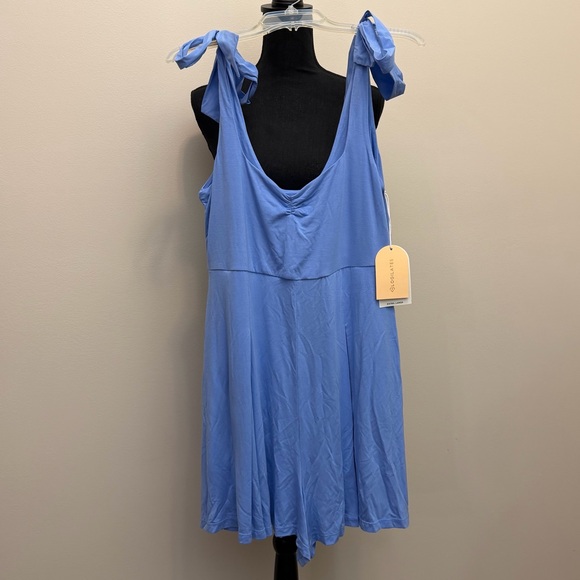 Blogilates Pants - NWT Blogilates Women’s XL Cool Blue Sleeveless Sweetheart Romper Tie Bow Straps